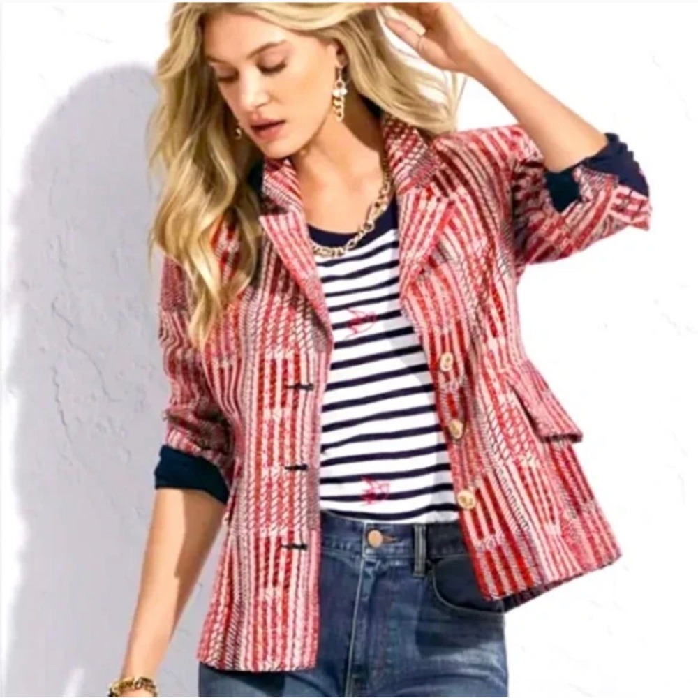 Cabi Red Patchwork Blazer Jacket Style 6028 Spring 2022
